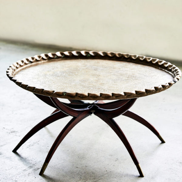 Mid-Century Round Brass Tray with Stand